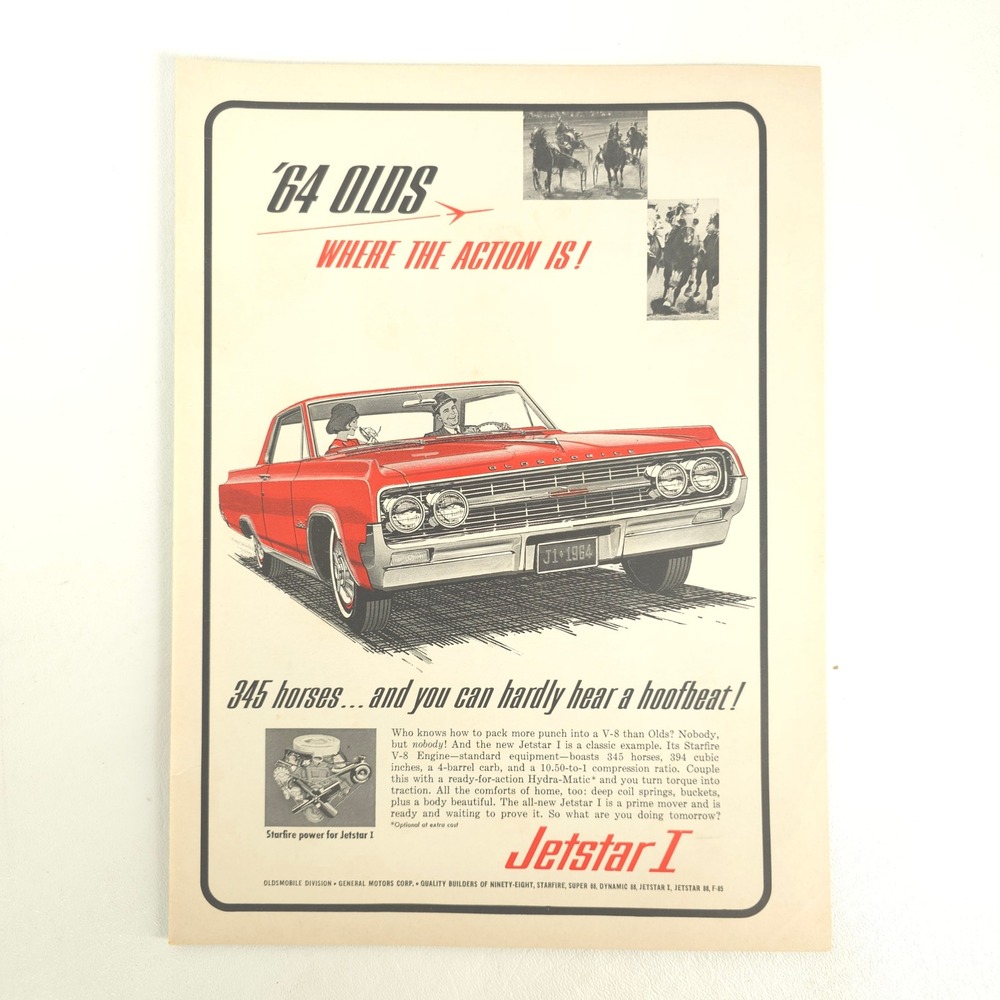 1964 Oldsmobile Jetstar Print Ad Starfire Vintage Auto Garage Wall Art Display
